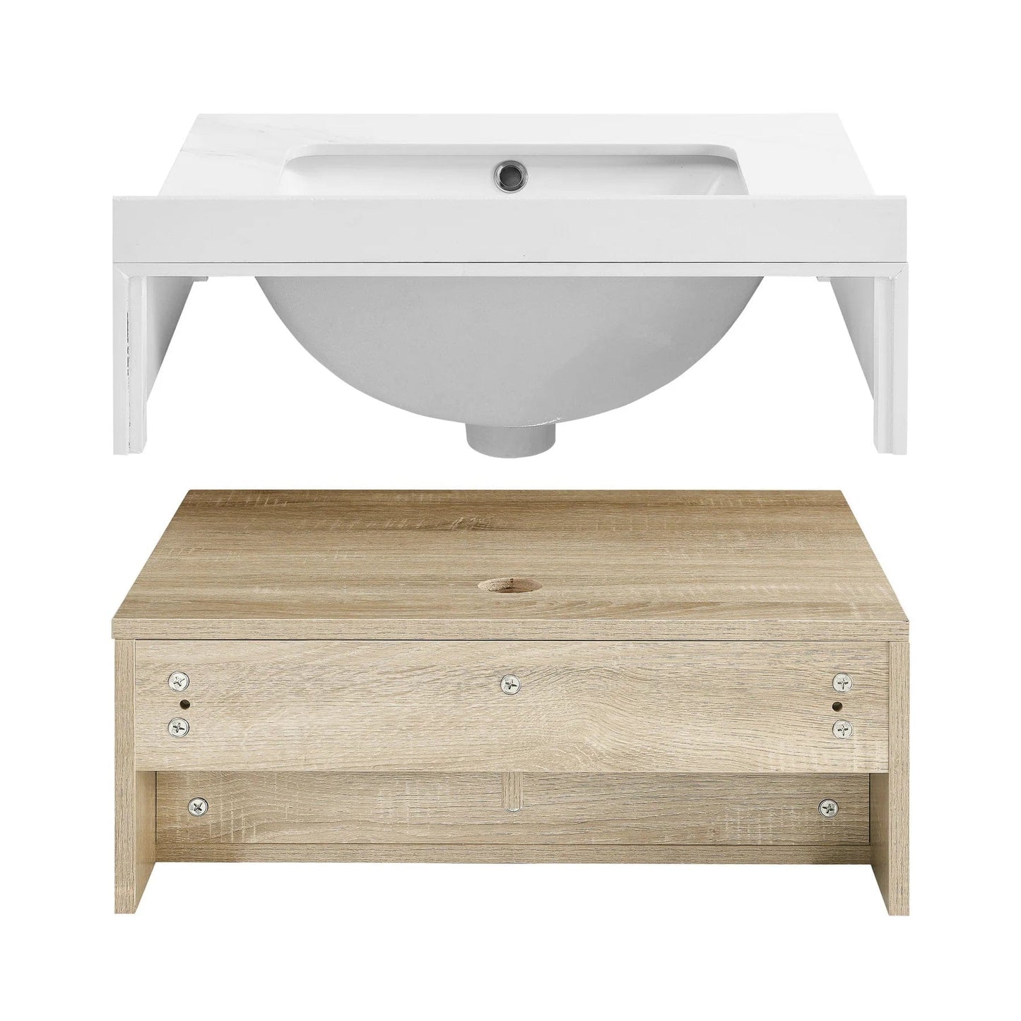 Swiss Madison Avancer 24" Wall-Mounted Bathroom Vanity in Calacatta and White Oak SM-BV700