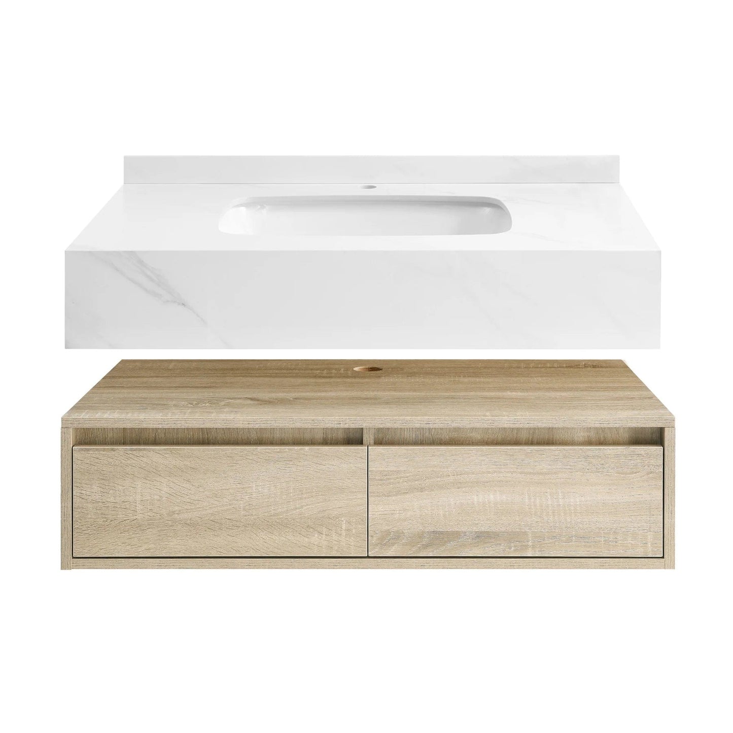 Swiss Madison Avancer 36" Wall-Mounted Bathroom Vanity in Calacatta and White Oak SM-BV701