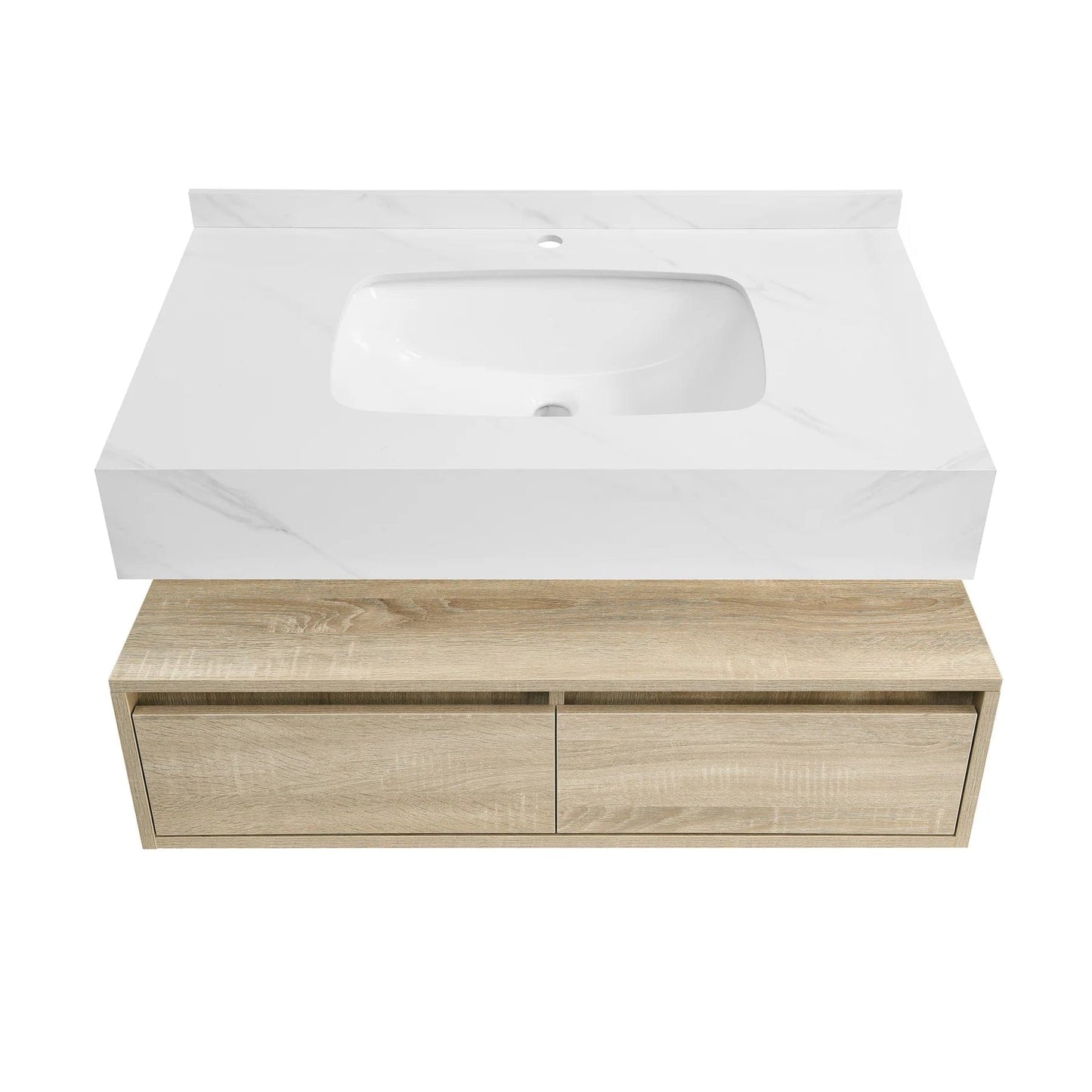 Swiss Madison Avancer 36" Wall-Mounted Bathroom Vanity in Calacatta and White Oak SM-BV701