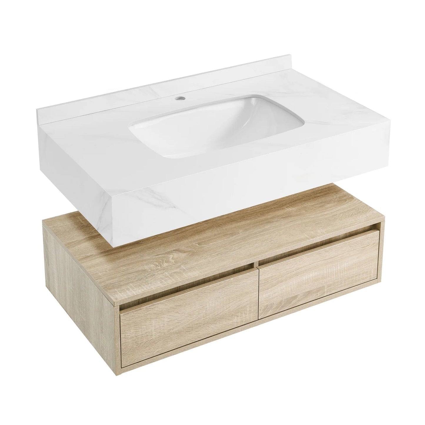 Swiss Madison Avancer 36" Wall-Mounted Bathroom Vanity in Calacatta and White Oak SM-BV701