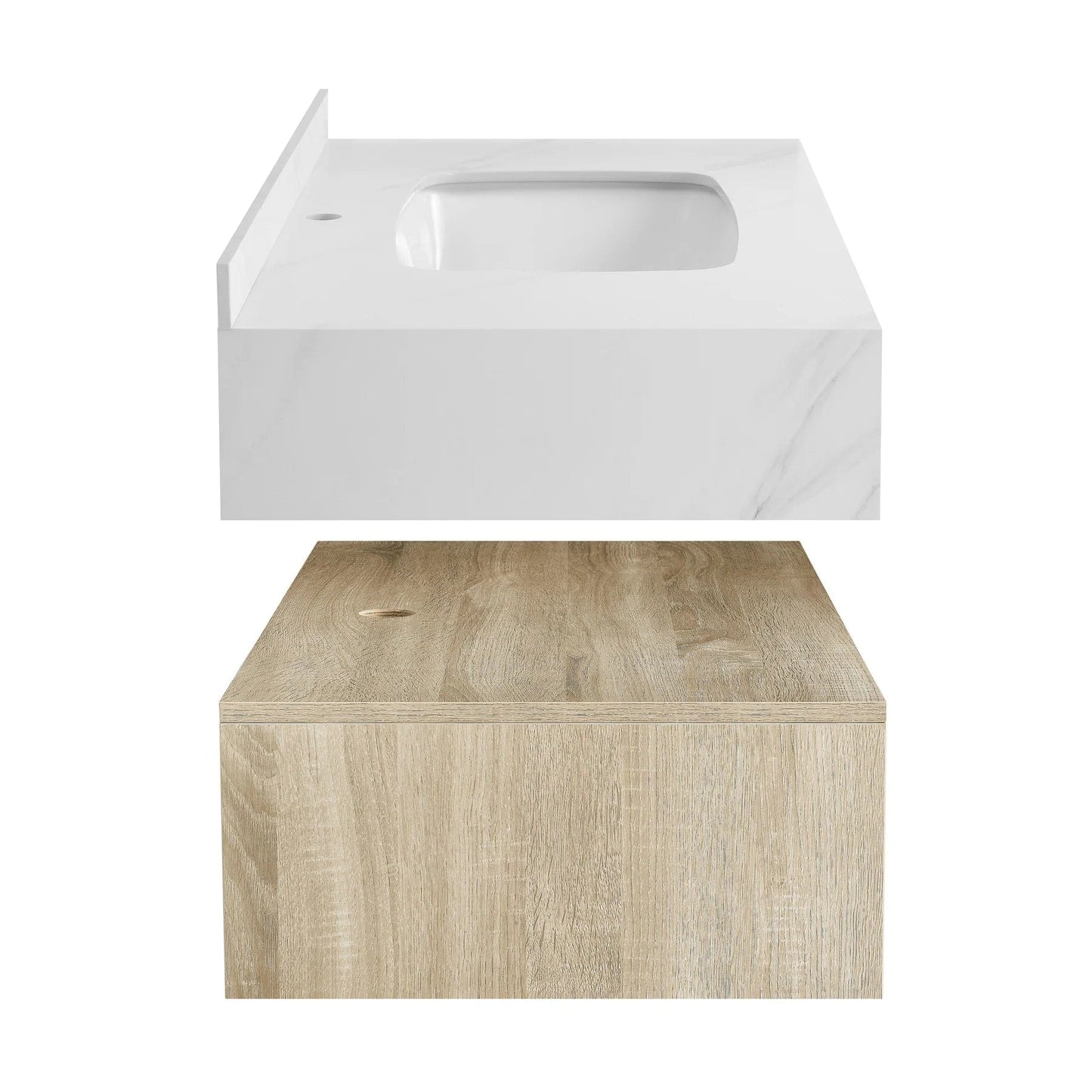 Swiss Madison Avancer 36" Wall-Mounted Bathroom Vanity in Calacatta and White Oak SM-BV701