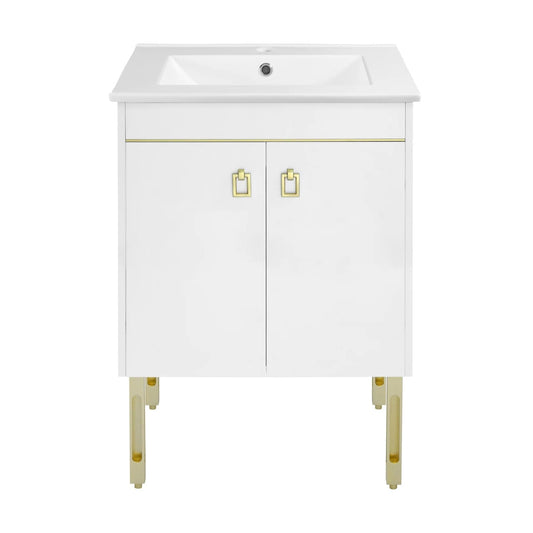 Swiss Madison Lumiere 24" Freestanding, Bathroom Vanity in Glossy White and Gold SM-BV710WG