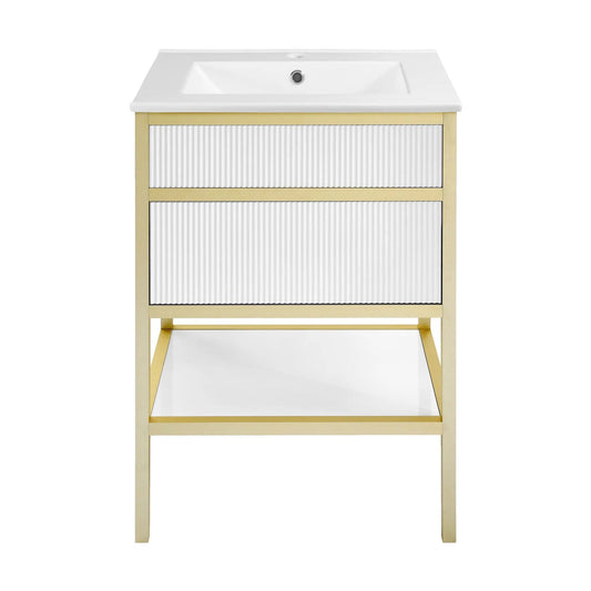 Swiss Madison Cache 24" Freestanding, Bathroom Vanity in White and Gold SM-BV901WG