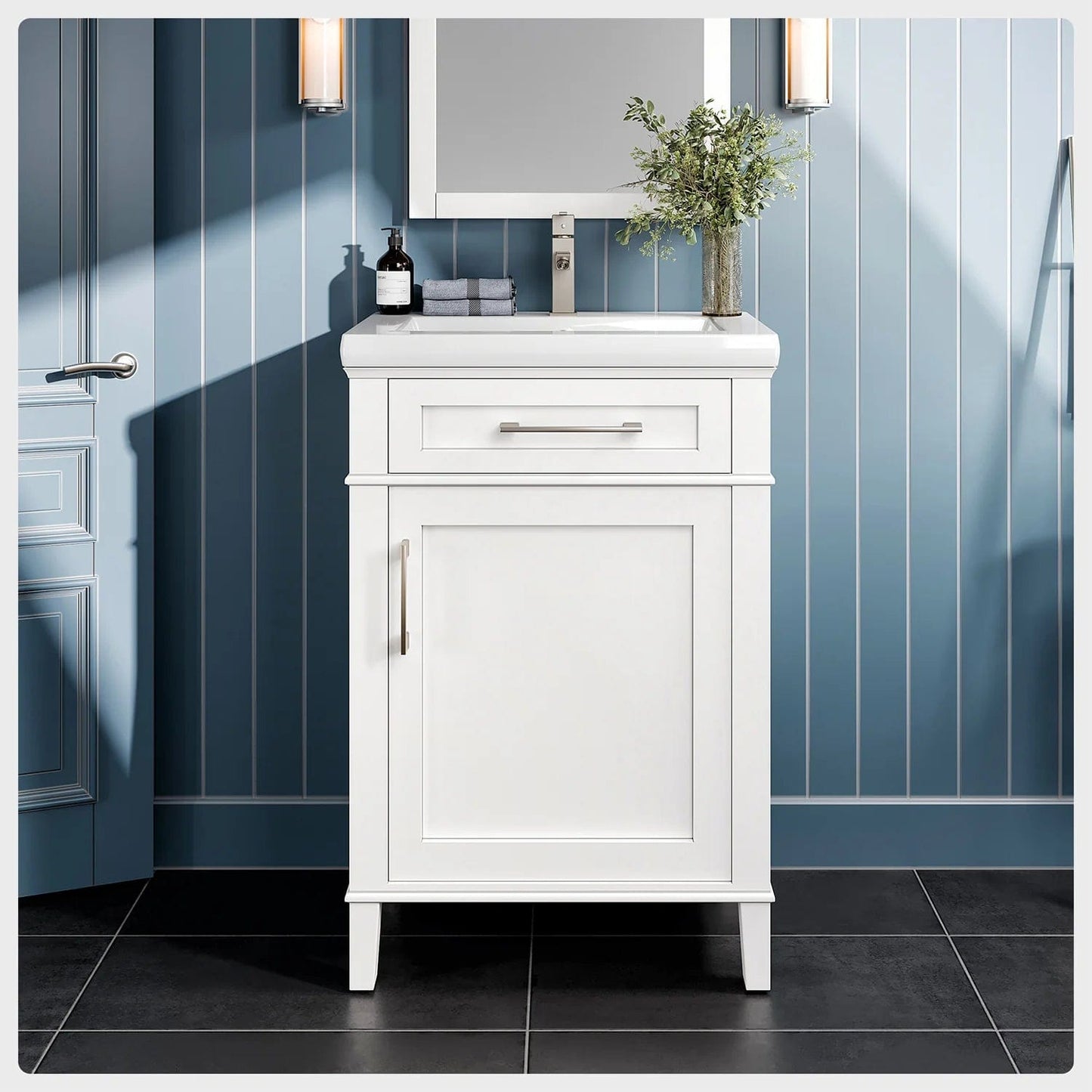 Eviva Garci 24 Inch Transitional Bathroom Vanity with Porcelain Top