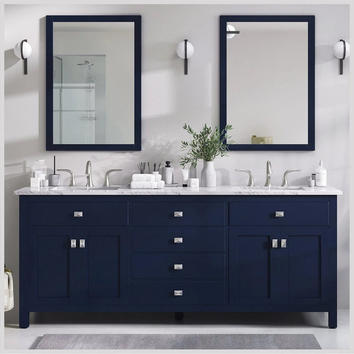 Eviva Totti Artemis 60" Transitional Double Sink Bathroom Vanity w/ White Carrara Style Man-Made Stone Top