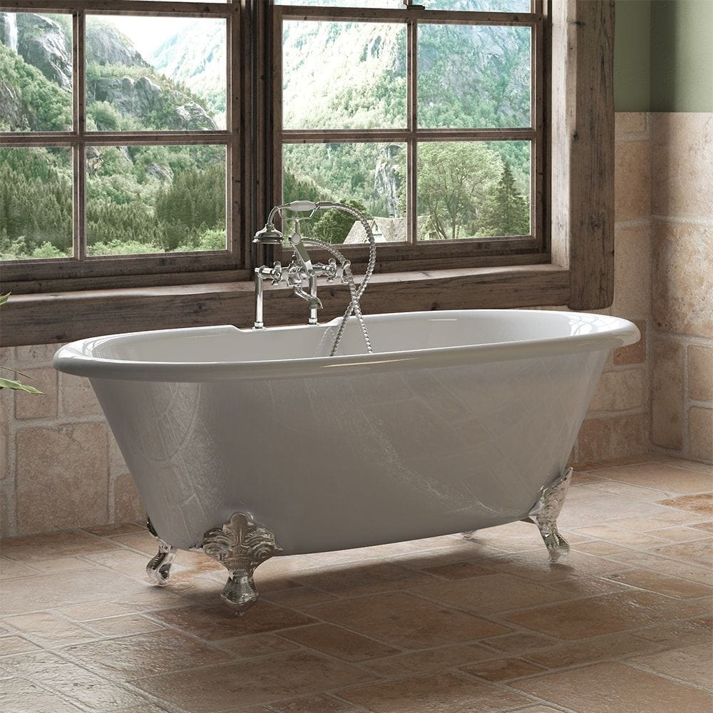 Cambridge Plumbing Cast Iron Double Ended Clawfoot Tub 60" X 30" with 7" Deck Mount Faucet Drilling