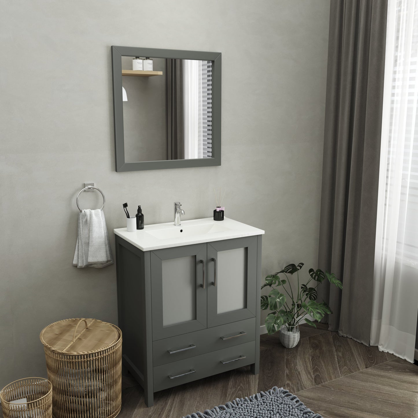 Vanity Art Brescia 30" Single Sink Bathroom Vanity Set and Mirror