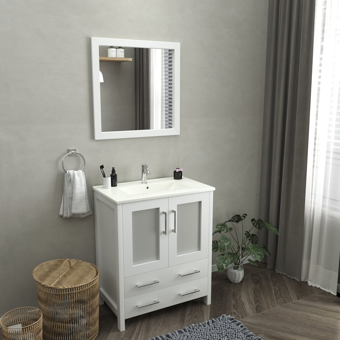 Vanity Art Brescia 30" Single Sink Bathroom Vanity Set and Mirror