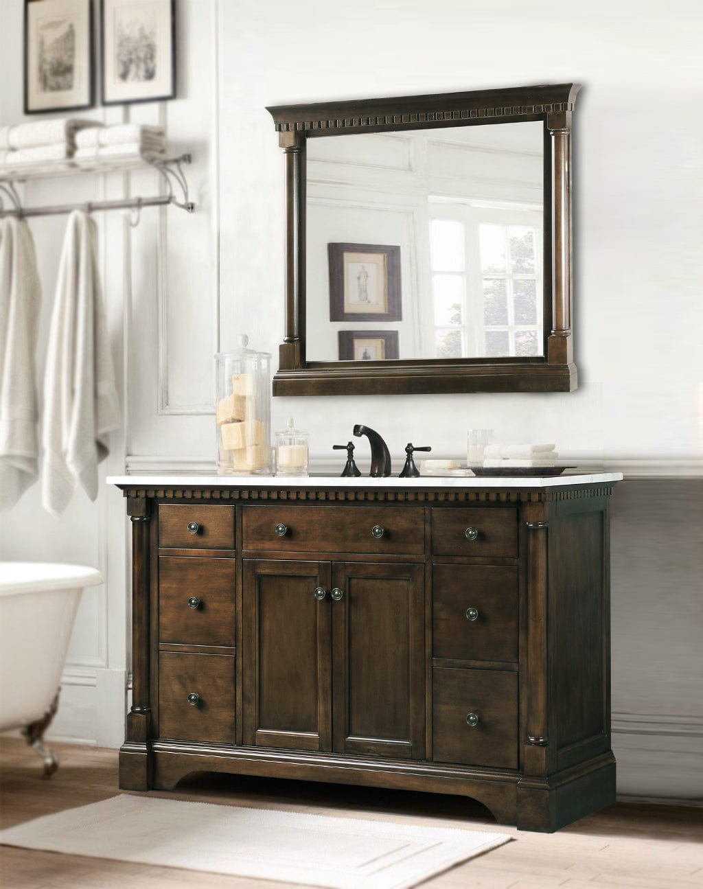 Legion Furniture Antique Coffee Sink Vanity With Carrara White Top And Matching Backsplash Without Faucet