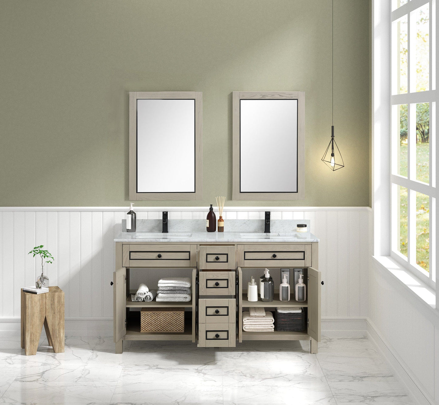 Legion Furniture 60" Sink Vanity Cabinet With Carrara White Top