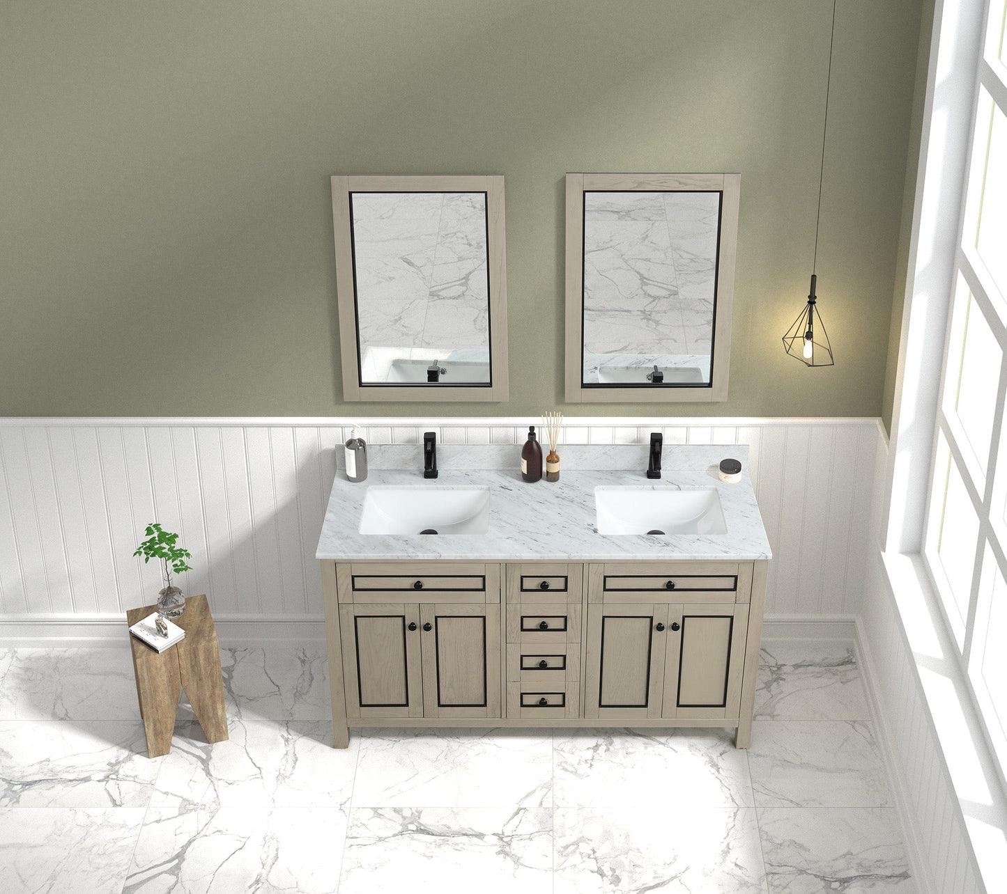 Legion Furniture 60" Sink Vanity Cabinet With Carrara White Top