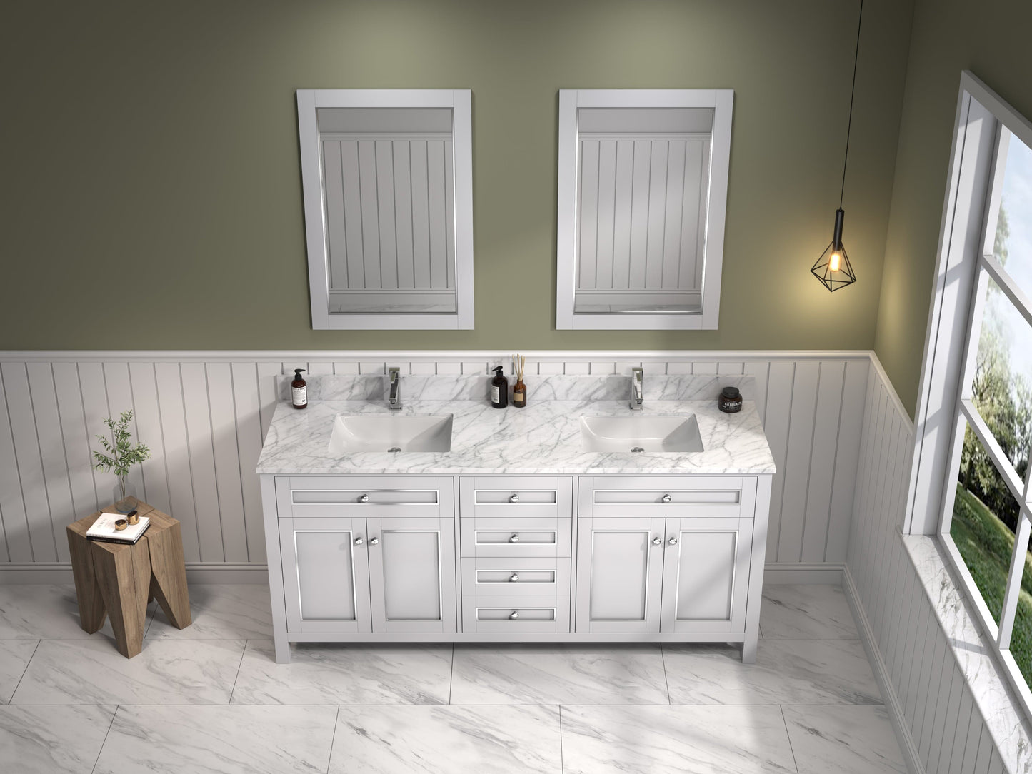 Legion Furniture 72" Sink Vanity Cabinet With Carrara White Top