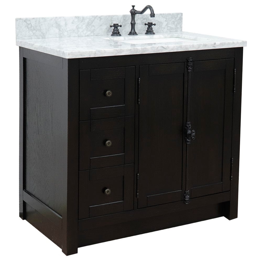 Bellaterra 37" Single Vanity in Brown Ash Finish Right doors/Right Sink 400100-37R-BA