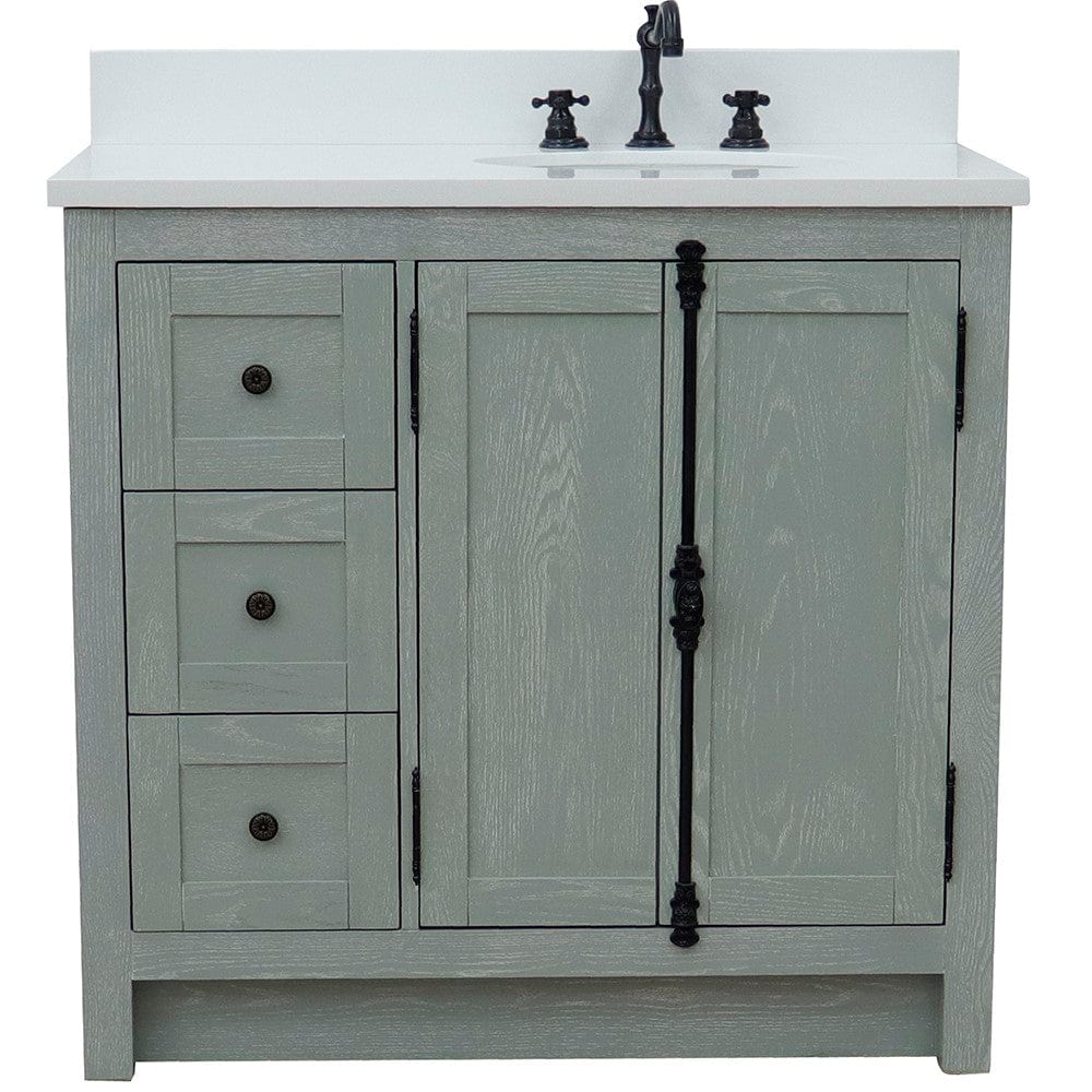 Bellaterra 37" Single vanity in Gray Ash Finish - Right doors/Right Sink 400100-37R-GYA