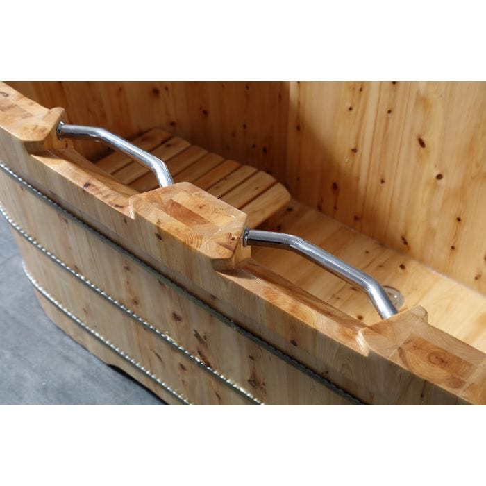 ALFI brand AB1130 65" 2 Person Free Standing Cedar Wooden Bathtub with Fixtures & Headrests