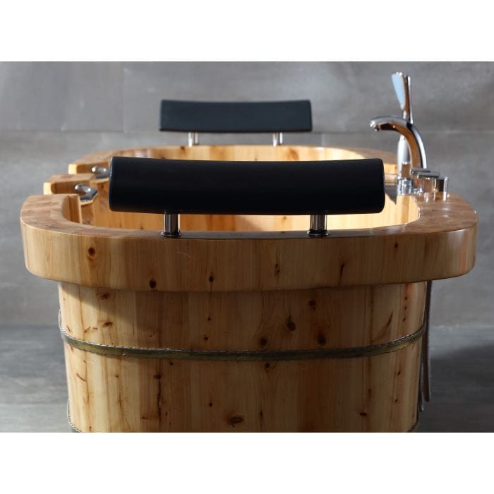 ALFI brand AB1130 65" 2 Person Free Standing Cedar Wooden Bathtub with Fixtures & Headrests