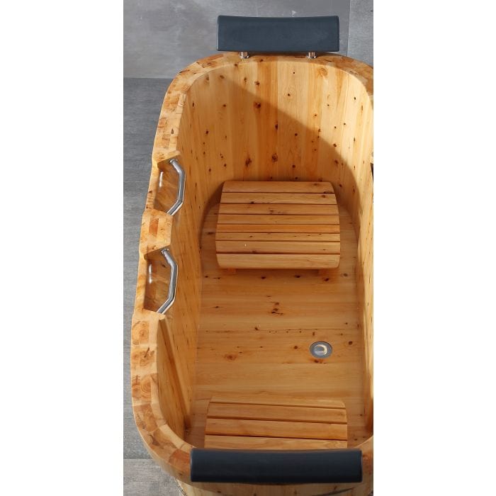 ALFI brand AB1130 65" 2 Person Free Standing Cedar Wooden Bathtub with Fixtures & Headrests