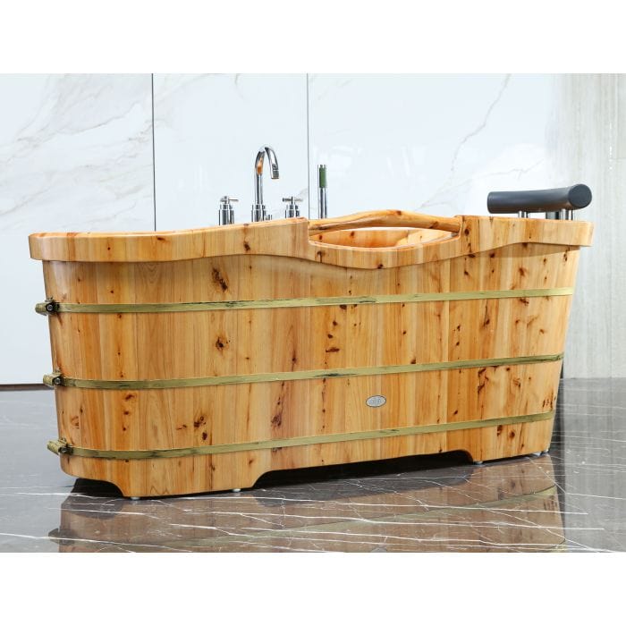 ALFI brand AB1136 61" Free Standing Cedar Wooden Bathtub with Chrome Tub Filler