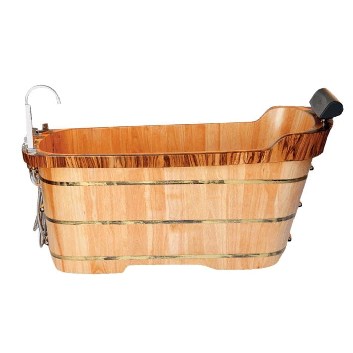 ALFI brand AB1148 59" Free Standing Wooden Bathtub with Chrome Tub Filler