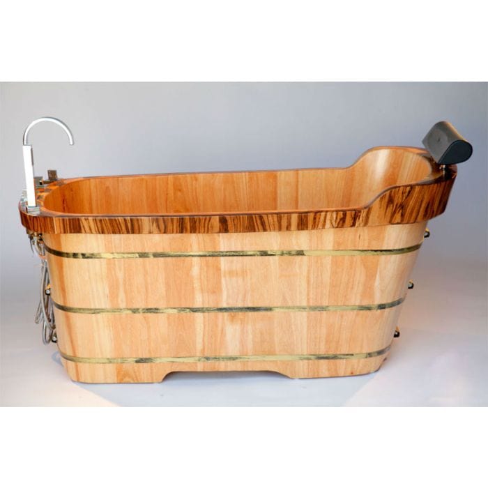 ALFI brand AB1148 59" Free Standing Wooden Bathtub with Chrome Tub Filler