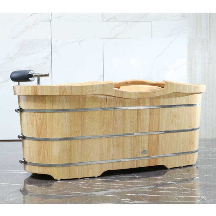 ALFI brand AB1163 61" Free Standing Wooden Bathtub with Cushion Headrest