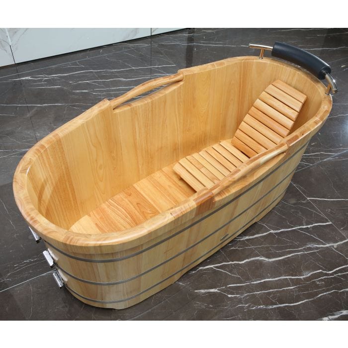 ALFI brand AB1163 61" Free Standing Wooden Bathtub with Cushion Headrest