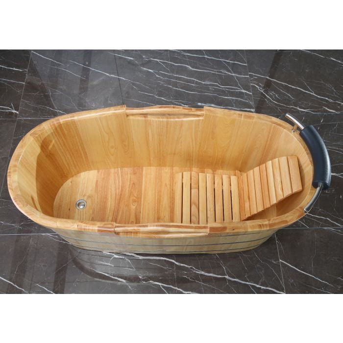 ALFI brand AB1163 61" Free Standing Wooden Bathtub with Cushion Headrest