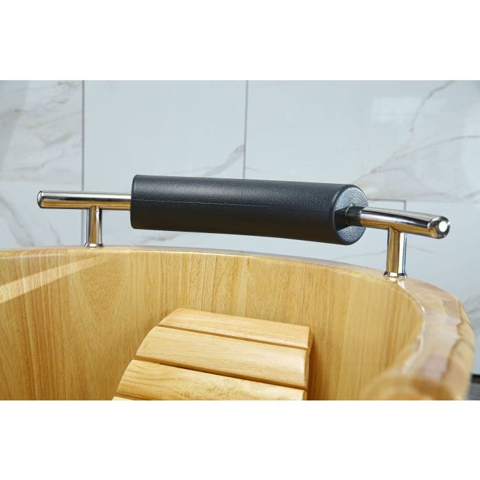 ALFI brand AB1163 61" Free Standing Wooden Bathtub with Cushion Headrest