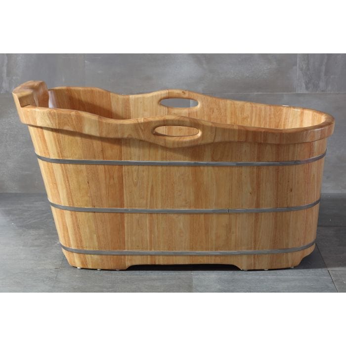 ALFI brand AB1187 57" Free Standing Rubber Wooden Soaking Bathtub with Headrest