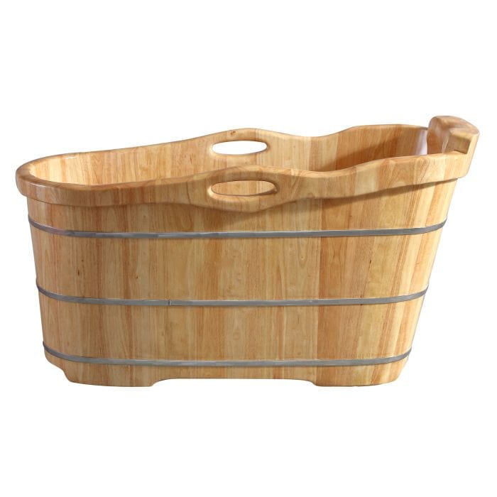 ALFI brand AB1187 57" Free Standing Rubber Wooden Soaking Bathtub with Headrest