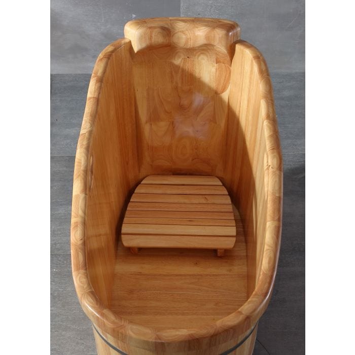 ALFI brand AB1187 57" Free Standing Rubber Wooden Soaking Bathtub with Headrest