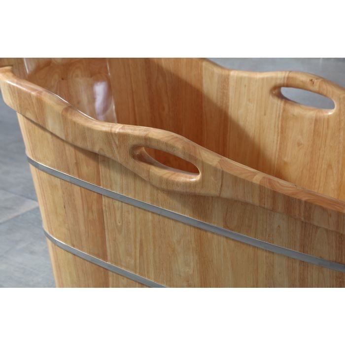 ALFI brand AB1187 57" Free Standing Rubber Wooden Soaking Bathtub with Headrest