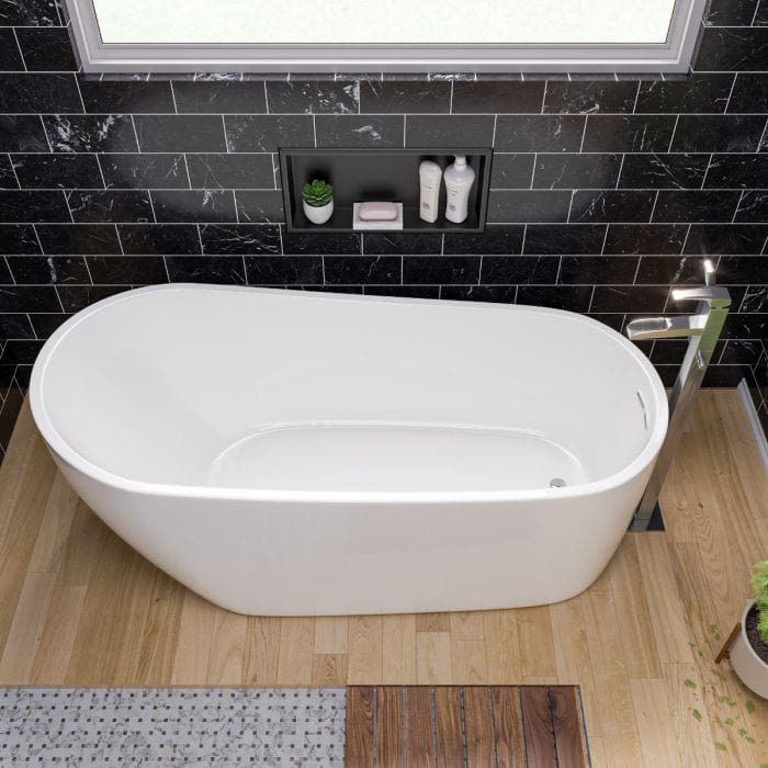 ALFI brand AB8826 68 inch White Oval Acrylic Free Standing Soaking Bathtub