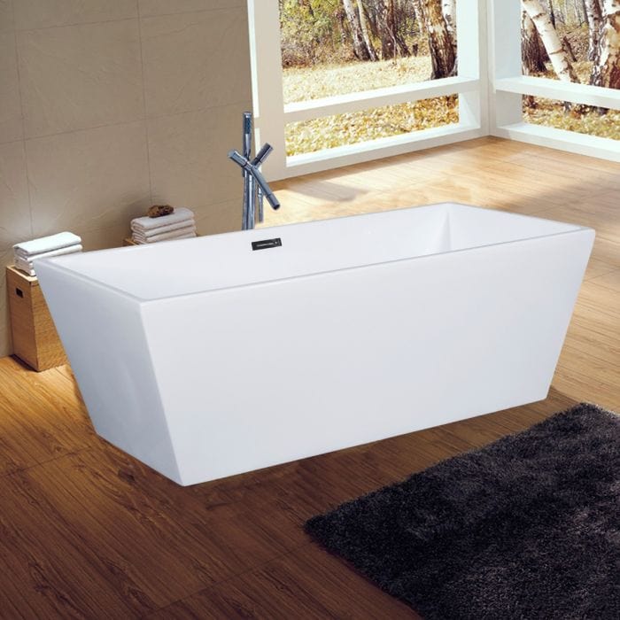 ALFI brand AB8833 59 inch White Rectangular Acrylic Free Standing Soaking Bathtub