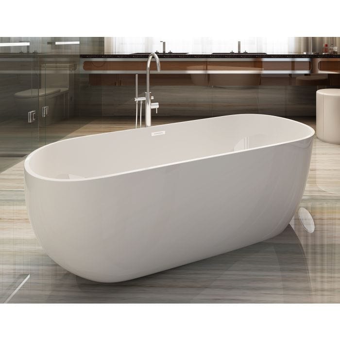 ALFI brand AB8838 59 inch White Oval Acrylic Free Standing Soaking Bathtub