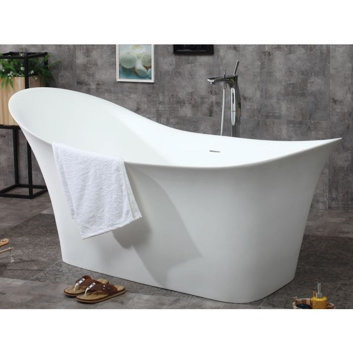 ALFI brand AB9915 74" White Solid Surface Smooth Resin Soaking Slipper Bathtub