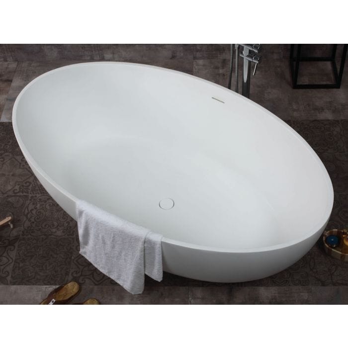 ALFI brand AB9941 67" White Oval Solid Surface Smooth Resin Soaking Bathtub