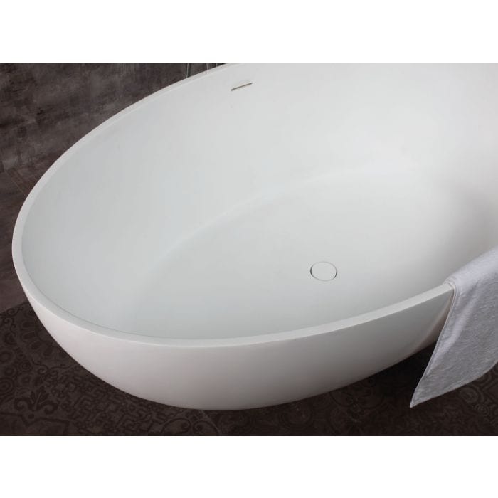 ALFI brand AB9941 67" White Oval Solid Surface Smooth Resin Soaking Bathtub