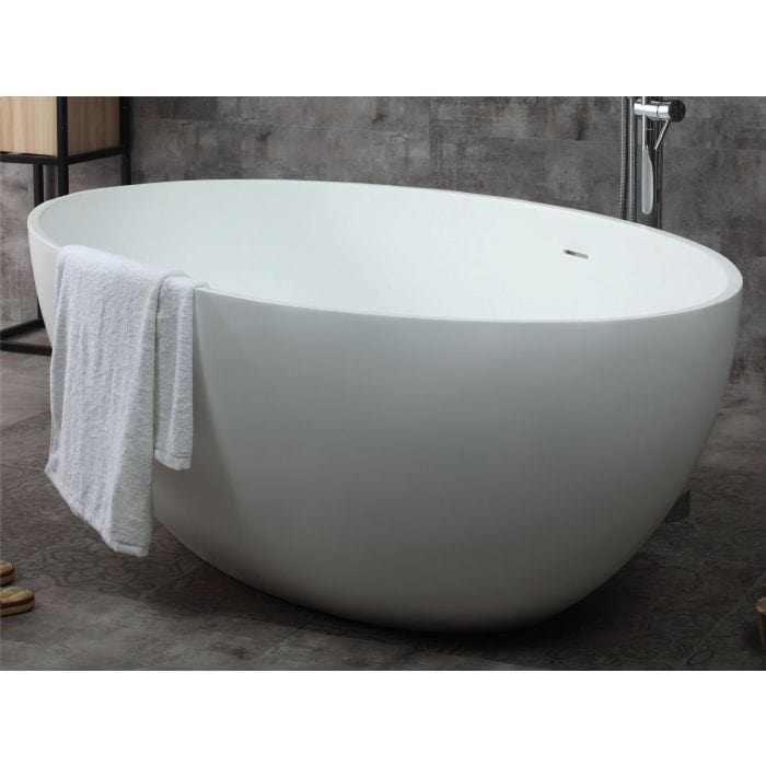 ALFI brand AB9941 67" White Oval Solid Surface Smooth Resin Soaking Bathtub