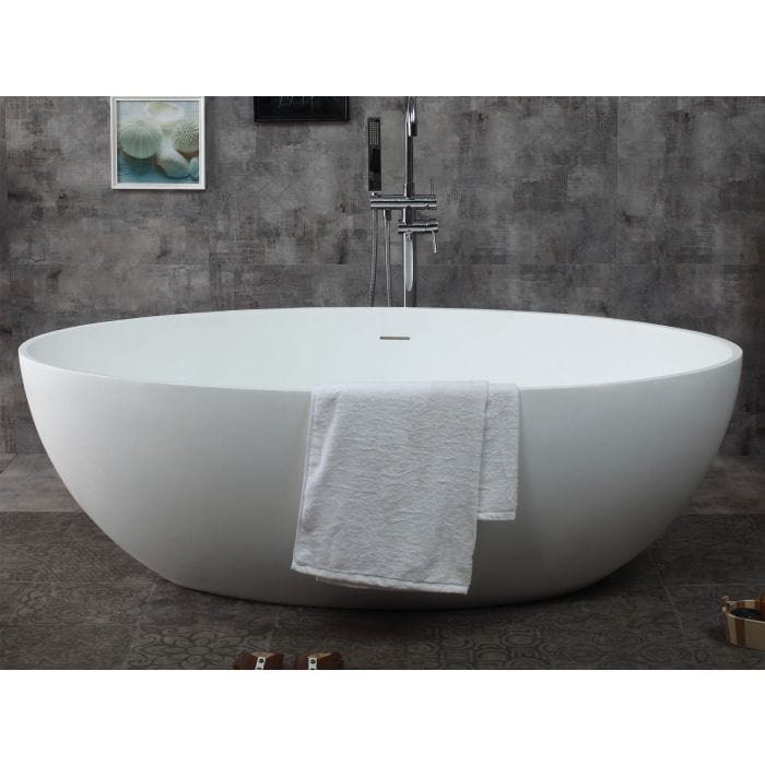 ALFI brand AB9941 67" White Oval Solid Surface Smooth Resin Soaking Bathtub