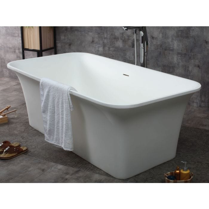 ALFI brand AB9942 67" White Rectangular Solid Surface Smooth Resin Soaking Bathtub