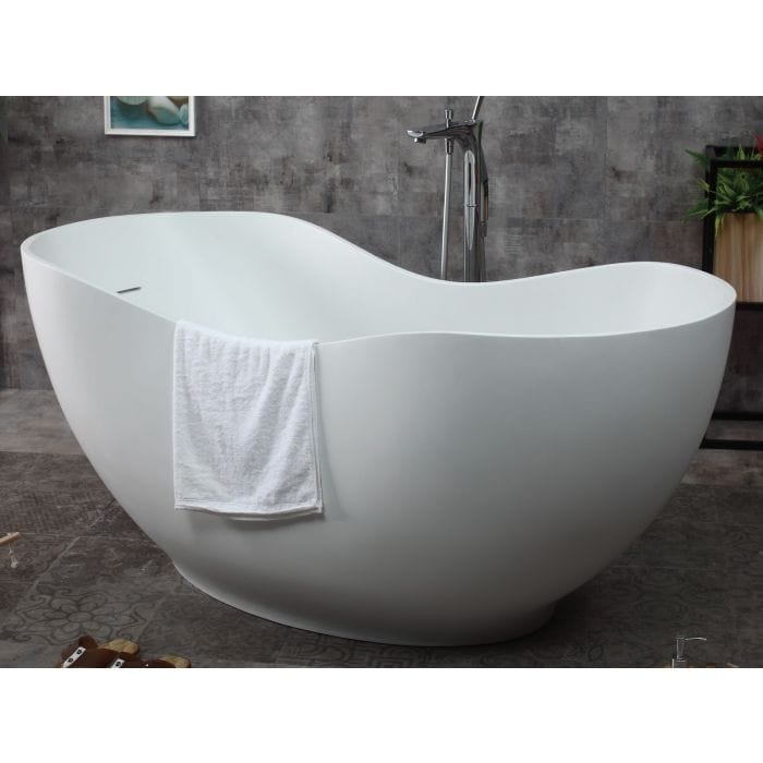 ALFI brand AB9949 66" White Solid Surface Smooth Resin Soaking Bathtub