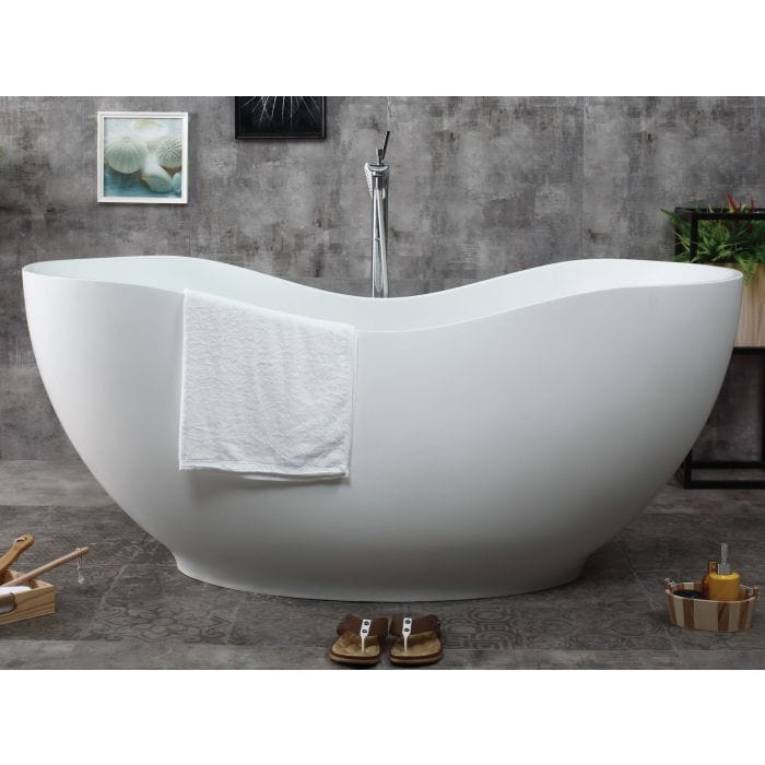 ALFI brand AB9949 66" White Solid Surface Smooth Resin Soaking Bathtub