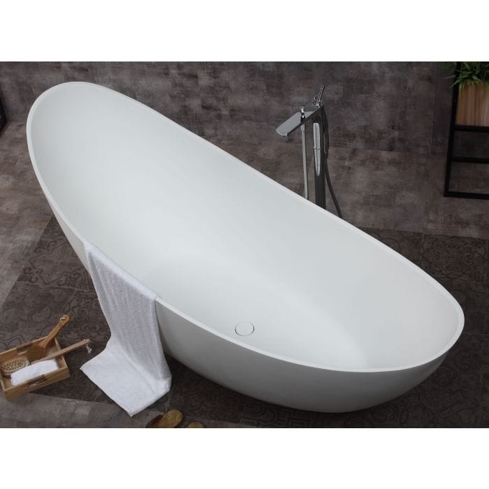 ALFI brand AB9951 73" White Solid Surface Smooth Resin Soaking Slipper Bathtub