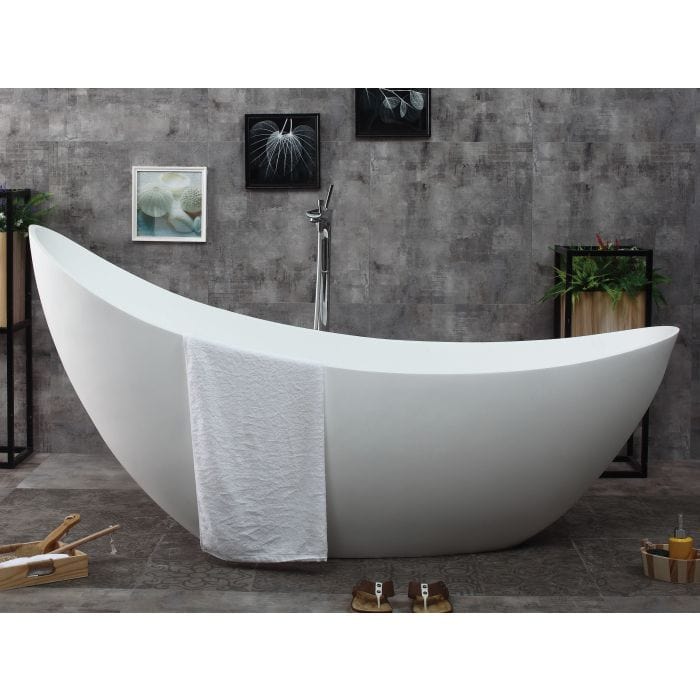 ALFI brand AB9951 73" White Solid Surface Smooth Resin Soaking Slipper Bathtub