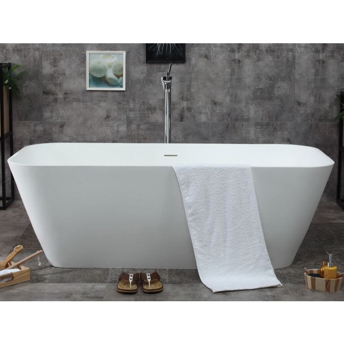 ALFI brand AB9952 67" White Rectangular Solid Surface Smooth Resin Soaking Bathtub