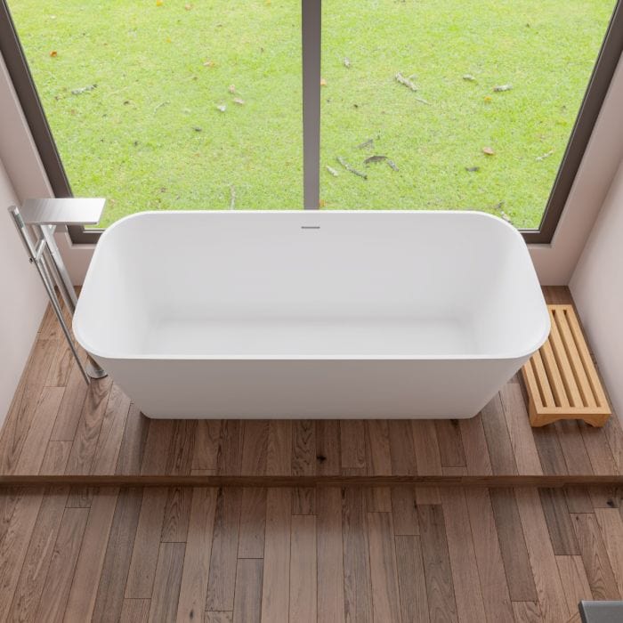 ALFI brand AB9952 67" White Rectangular Solid Surface Smooth Resin Soaking Bathtub