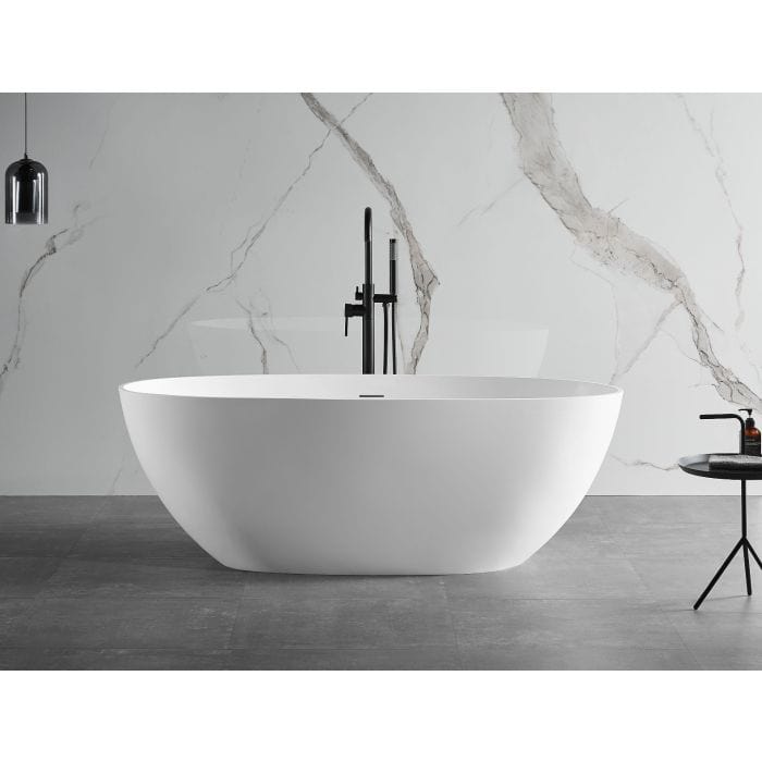 ALFI brand AB9975 59" White Oval Solid Surface Resin Soaking Bathtub