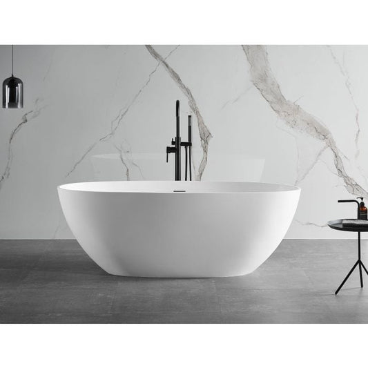 ALFI brand AB9975 59" White Oval Solid Surface Resin Soaking Bathtub