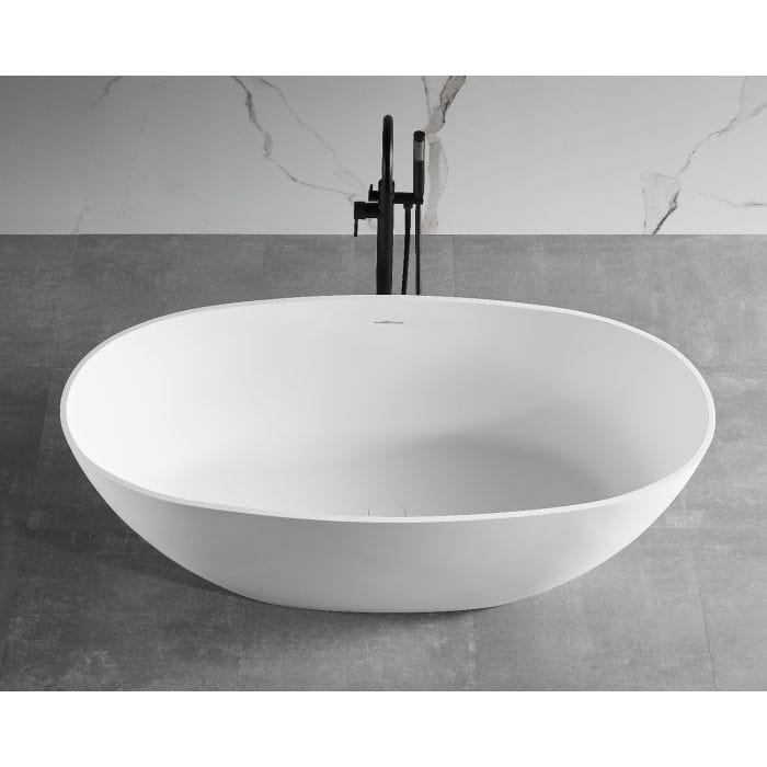 ALFI brand AB9975 59" White Oval Solid Surface Resin Soaking Bathtub